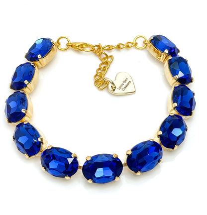 Sapphire Blue Crystal Bracelet | Gold Plated | Oval Blue Tennis Bracelet | Georgian Bracelet