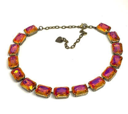 Multicolour Georgian Collet Necklaces, Burnt Orange Crystal Choker, Anna Wintour Style, Fuchsia Yellow Riviere Necklace, Necklaces for Women