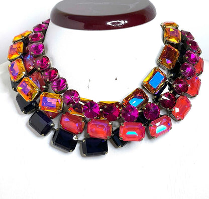 Amethyst Fuschia Georgian Crystal Necklaces| Burnt Orange Crystal Choker | Anna Wintour Style