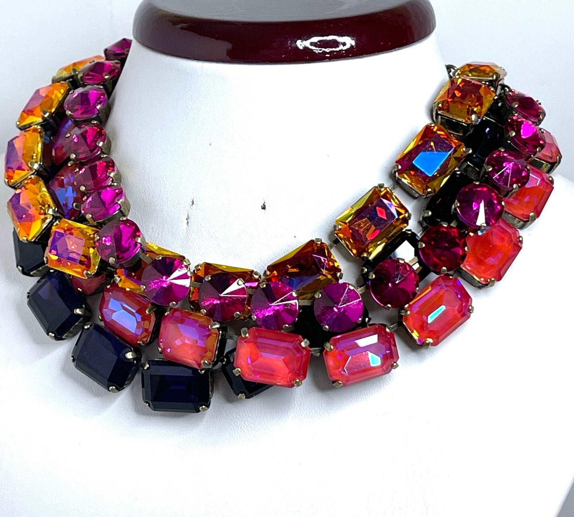 Amethyst Fuschia Georgian Collet Necklaces | Burnt Orange Crystal Choker | Anna Wintour Style