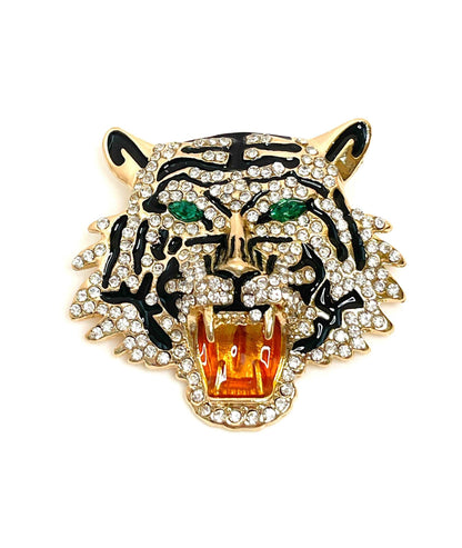 Large Crystal Roaring Tiger Brooch, Sparkly Tiger Head Pin, Crystal Animal Pin, Art Deco Diamonte Pin, Brooches For Women