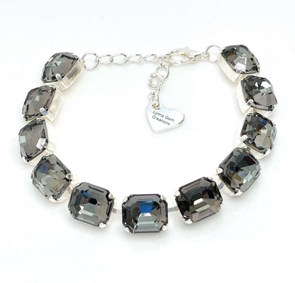 Silver Night Crystal Bracelet | Silver Plated | Black Tennis Bracelet | Georgian Statement Bracelet