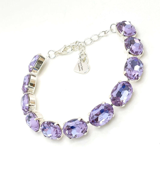 Violet Crystal Bracelet | Silver Plated | Oval Purple Tennis Bracelet | Georgian Bracelet