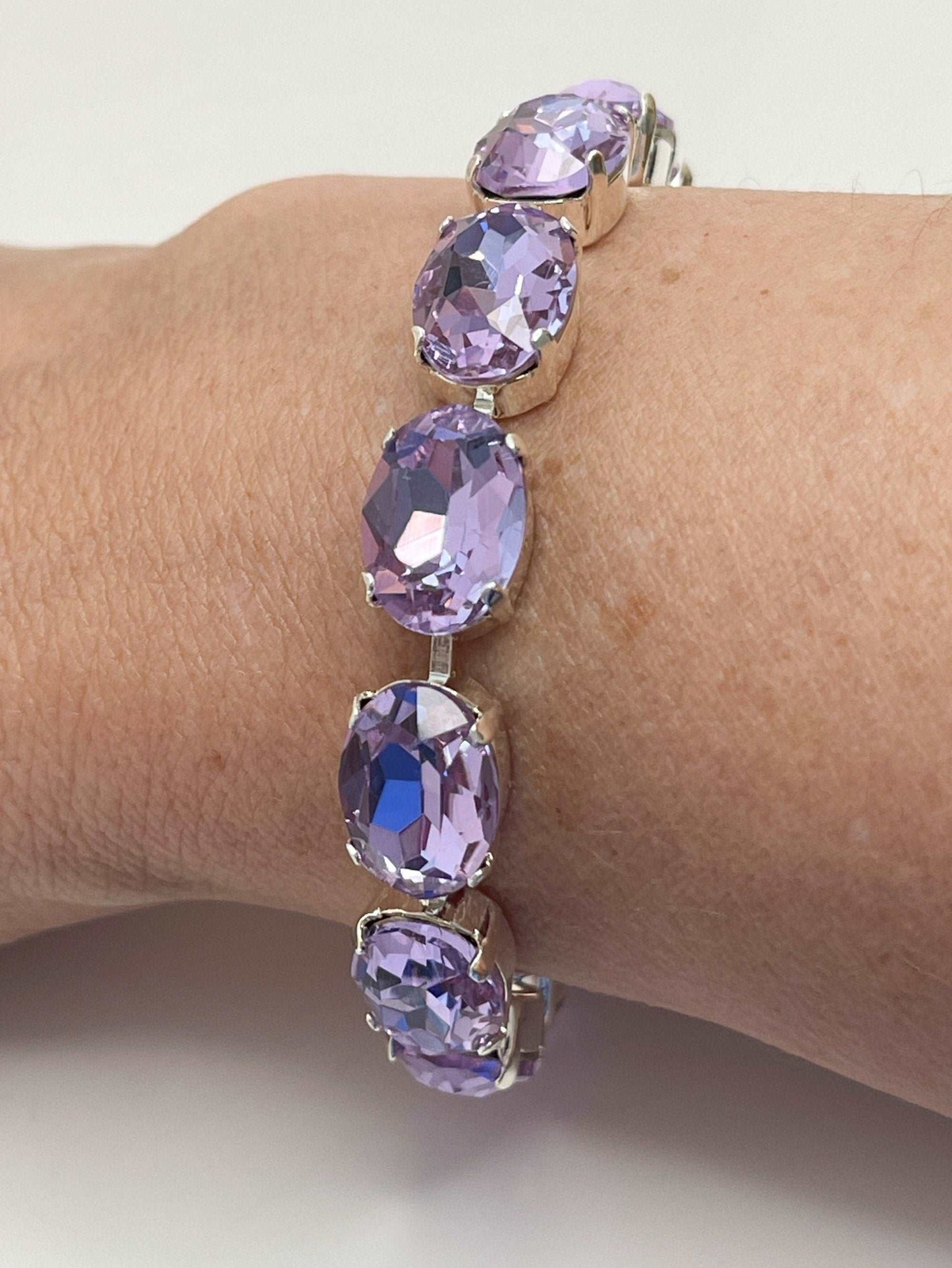 Violet Crystal Bracelet | Silver Plated | Oval Purple Tennis Bracelet | Georgian Bracelet