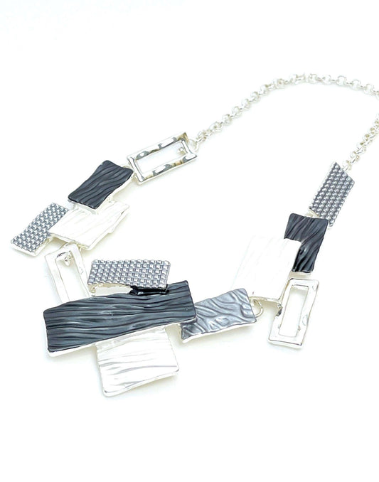 Black White Silver Geometric Necklace | Modern Style Jewellery
