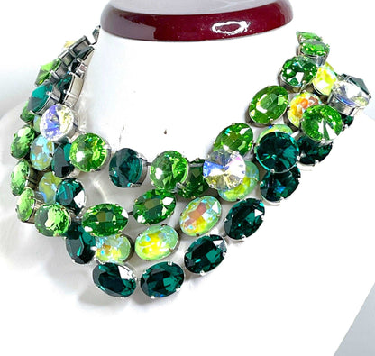 Peridot Green Georgian Collet Necklaces, Emerald Crystal Choker, Anna Wintour Style, Riviere Necklace, Necklaces for Women