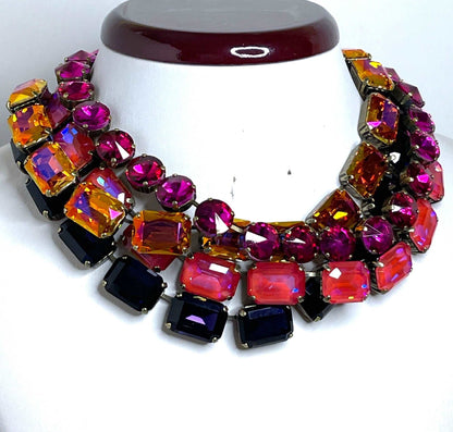 Amethyst Fuschia Georgian Crystal Necklaces | Burnt Orange Crystal Choker | Anna Wintour Style