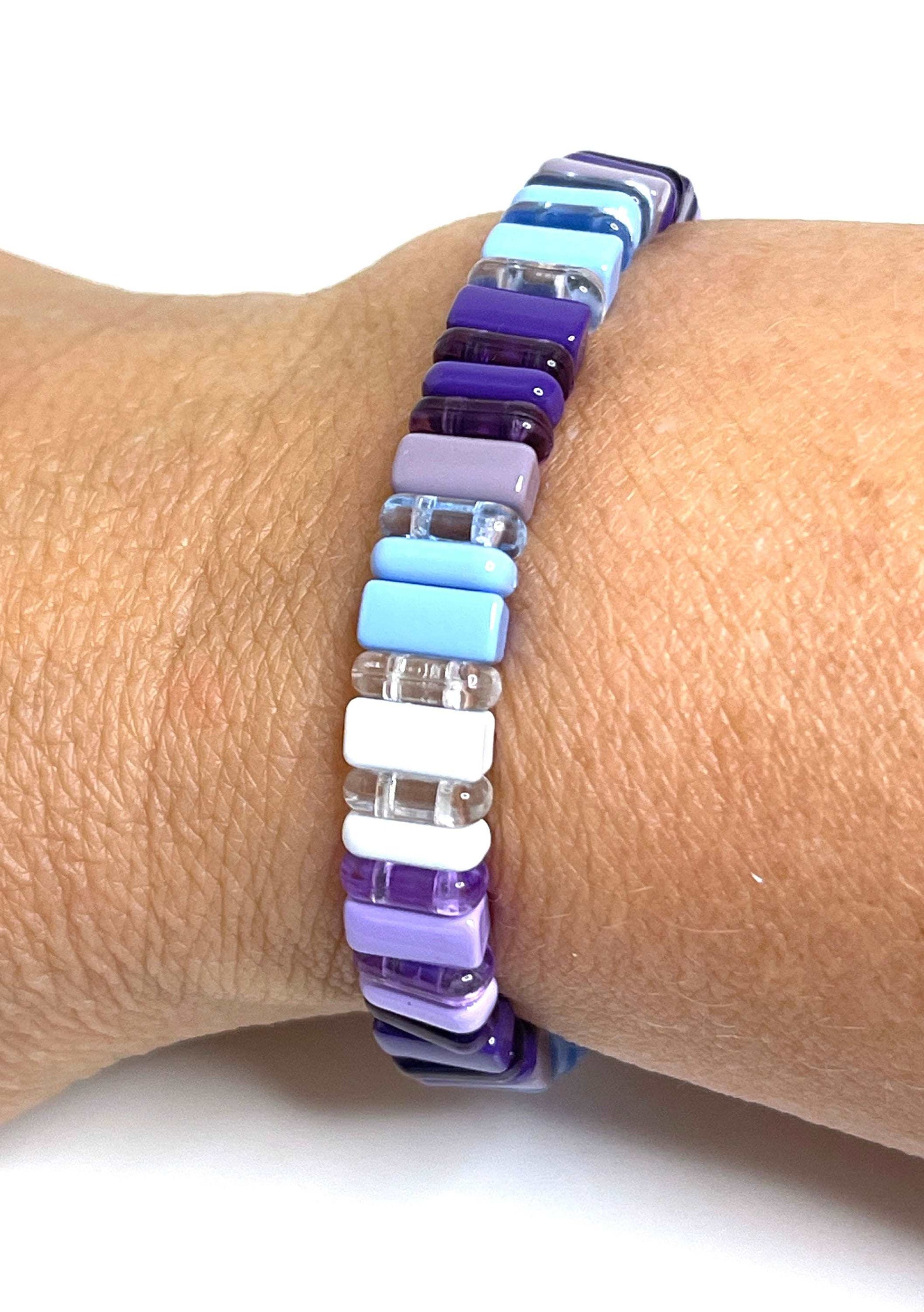 Tila Beaded Bracelet | Blue Purple Multicolour | Japanese Bead Stretch Bracelet