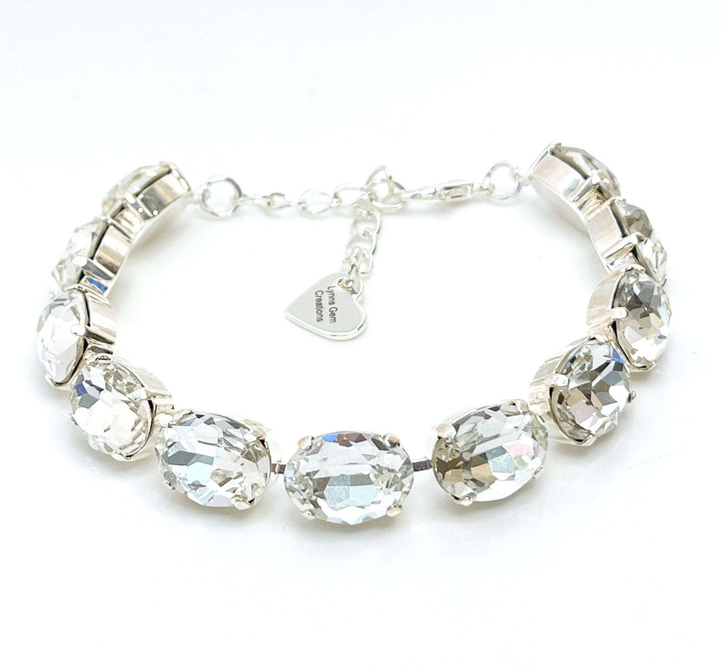 Clear Crystal Bracelet | Silver Plated | Oval Clear Tennis Bracelet | Georgian Bracelet