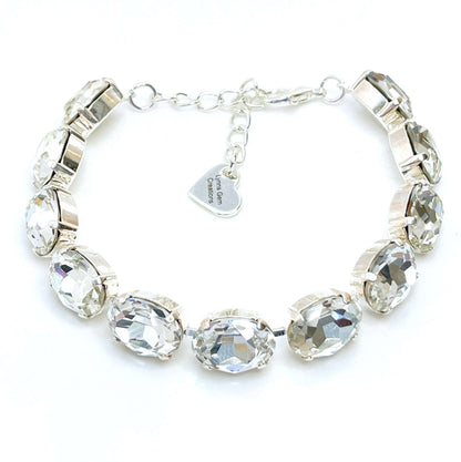 Clear Crystal Bracelet | Silver Plated | Oval Clear Tennis Bracelet | Georgian Bracelet