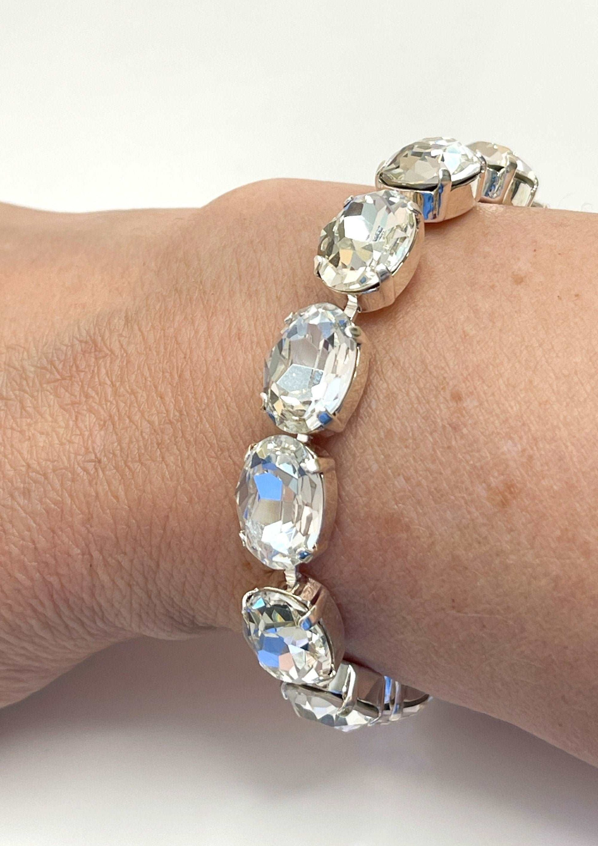 Clear Crystal Bracelet | Silver Plated | Oval Clear Tennis Bracelet | Georgian Bracelet