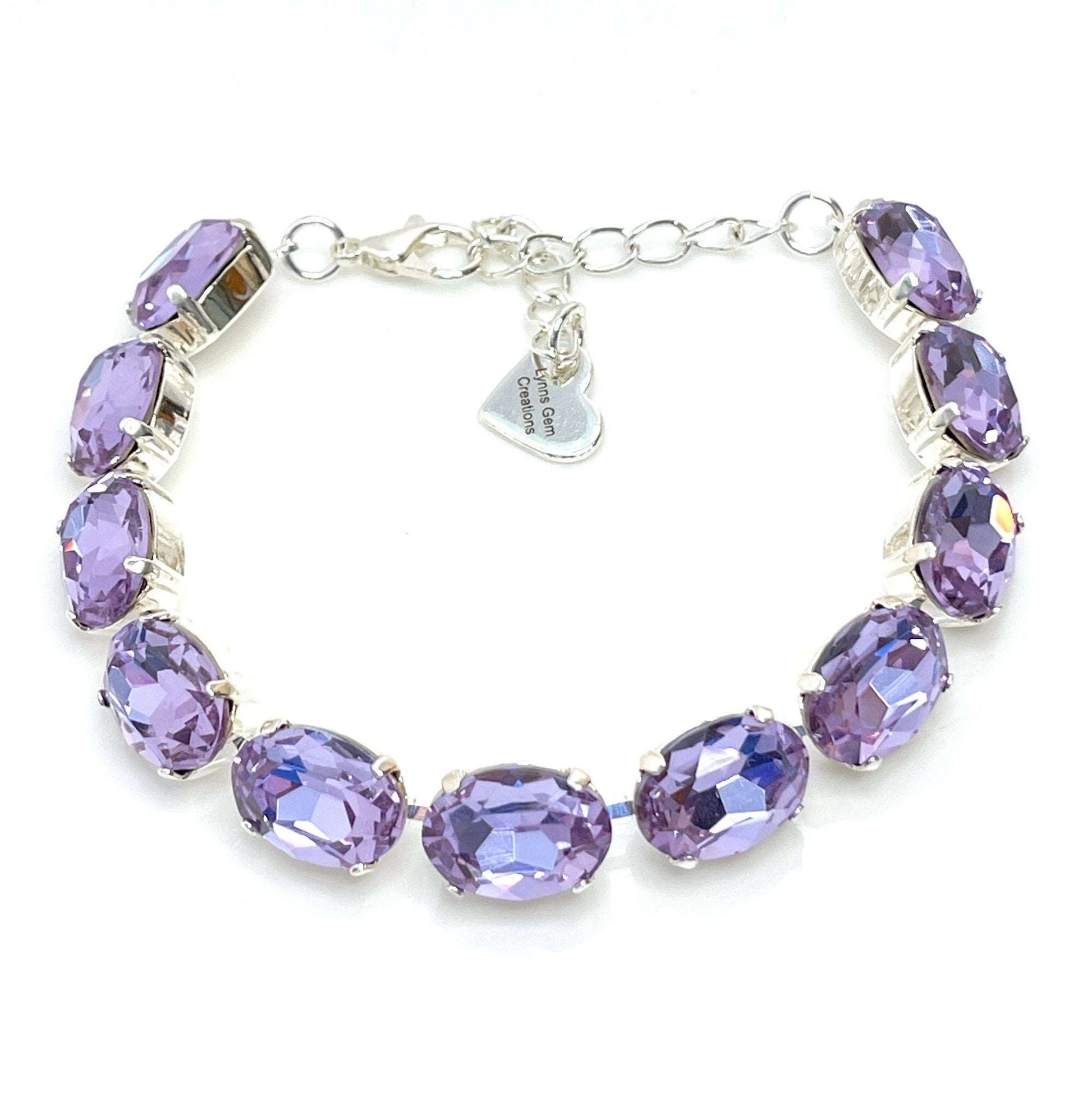 Violet Crystal Bracelet | Silver Plated | Oval Purple Tennis Bracelet | Georgian Bracelet