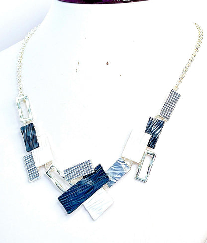 Black White Silver Geometric Necklace | Modern Style Jewellery