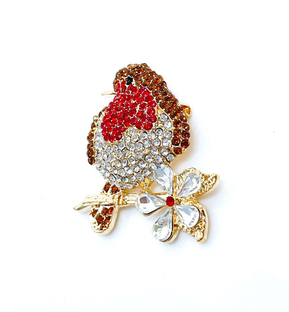 Luxury Robin Red Breast Brooch | Vintage Diamanté Pin