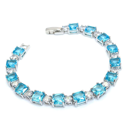 Sky Blue CZ Crystal Silver Bracelet | Silver Plated | Adjustable