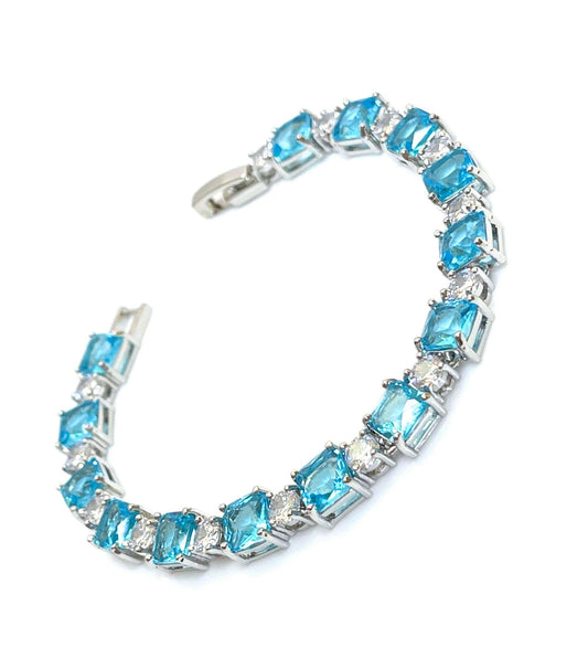 Sky Blue CZ Crystal Silver Bracelet | Silver Plated | Adjustable