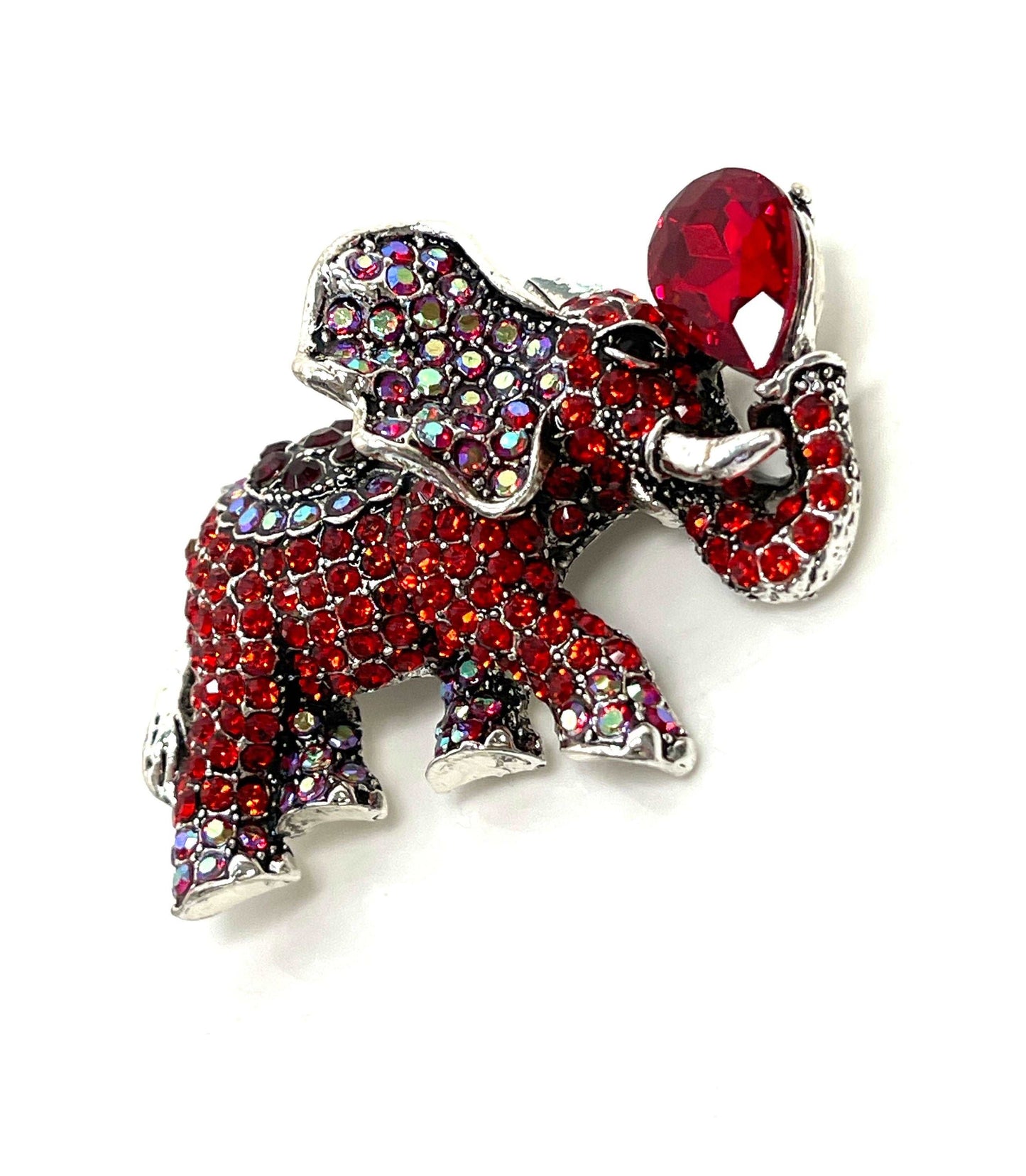 Large Red Indian Elephant Brooch, Sparkly Elephant Pin, Crystal Animal Pin, Multi Crystal Diamonte Pin, Brooches For Women