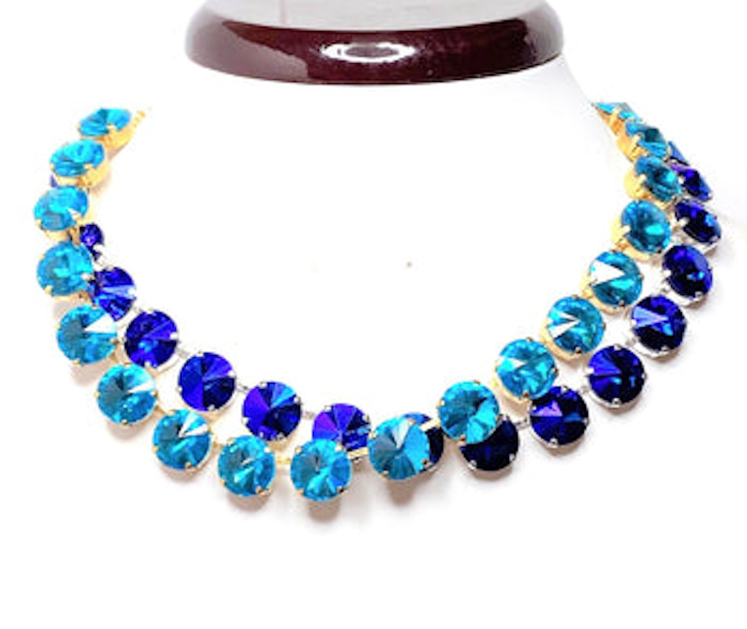 Sapphire AB Aquamarine Crystal Georgian Collet Necklaces | Blue Statement Chokers | Riviere Necklace