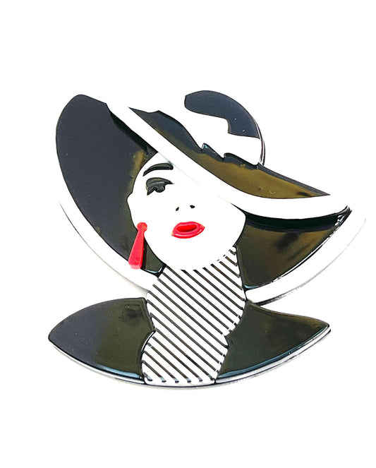 Classy Lady Brooch, Paris Style Fashion with Large Hat, Vintage Style, Fashion Pin for Jacket Scarf, Large Brooch, Brooches For Women