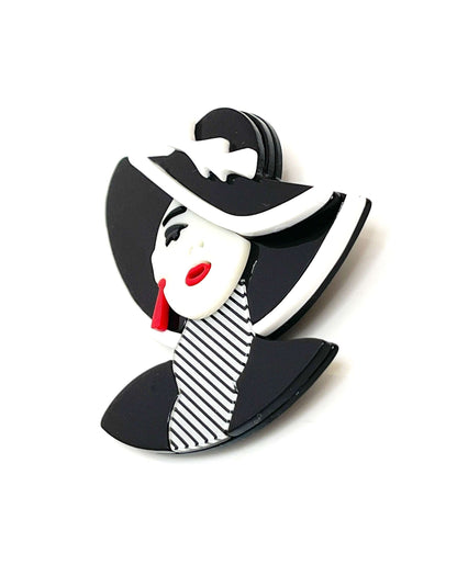 Classy Lady Brooch, Paris Style Fashion with Large Hat, Vintage Style, Fashion Pin for Jacket Scarf, Large Brooch, Brooches For Women