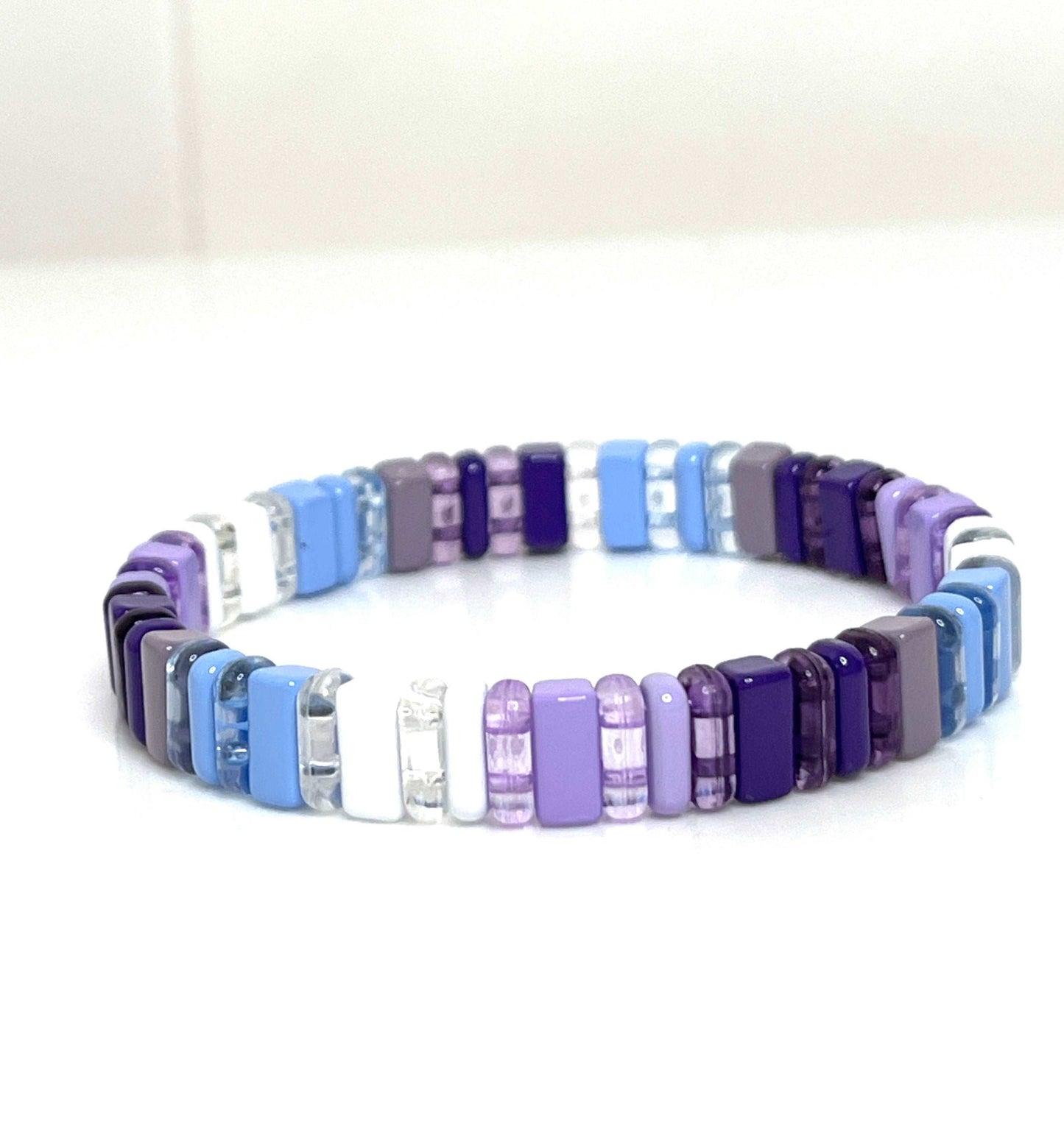 Tila Beaded Bracelet | Blue Purple Multicolour | Japanese Bead Stretch Bracelet