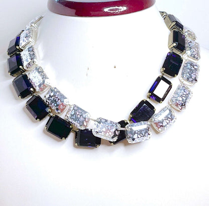 Dark Purple Georgian Collet, Silver Patina Crystal Choker, Anna Wintour Style, Amethyst Riviere Necklace, Statement Necklaces for Women