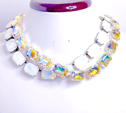 White Opal Clear AB Georgian Collet Necklaces | Riveire Crystal Chokers | Anna Wintour Style