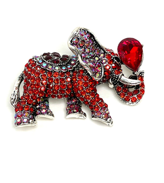 Large Red Indian Elephant Brooch, Sparkly Elephant Pin, Crystal Animal Pin, Multi Crystal Diamonte Pin, Brooches For Women