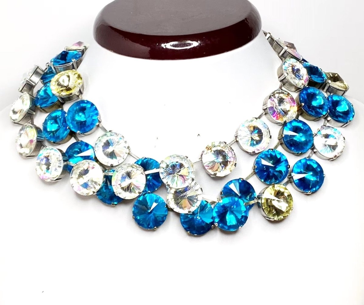 Aquamarine Clear Georgian Collet Necklaces | Anna Wintour Style | Clear Rhinestone Choker