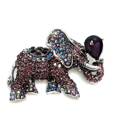 Large Purple Indian Elephant Brooch, Sparkly Elephant Pin, Crystal Animal Pin, Multi Crystal Diamonte Pin, Brooches For Women