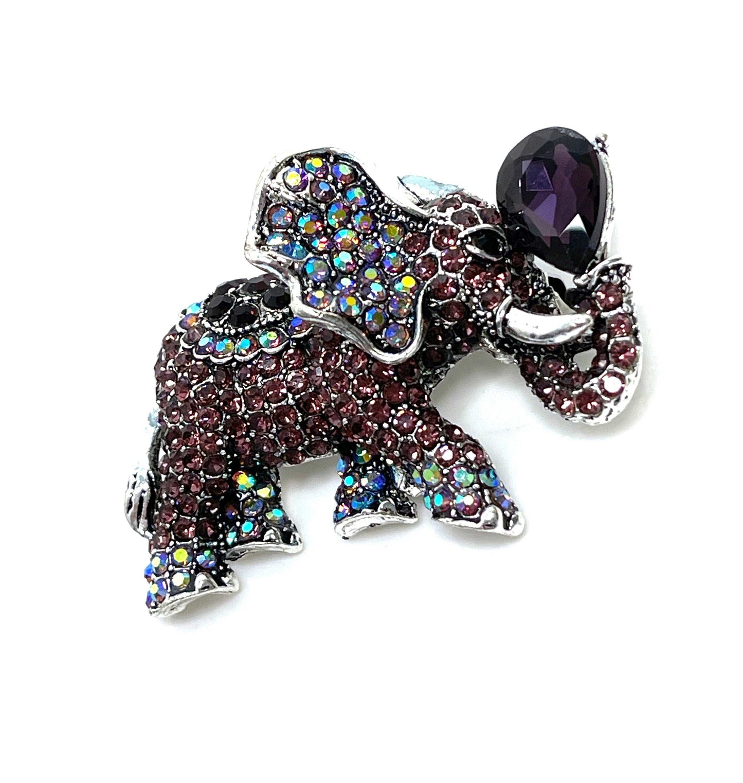 Large Purple Indian Elephant Brooch, Sparkly Elephant Pin, Crystal Animal Pin, Multi Crystal Diamonte Pin, Brooches For Women