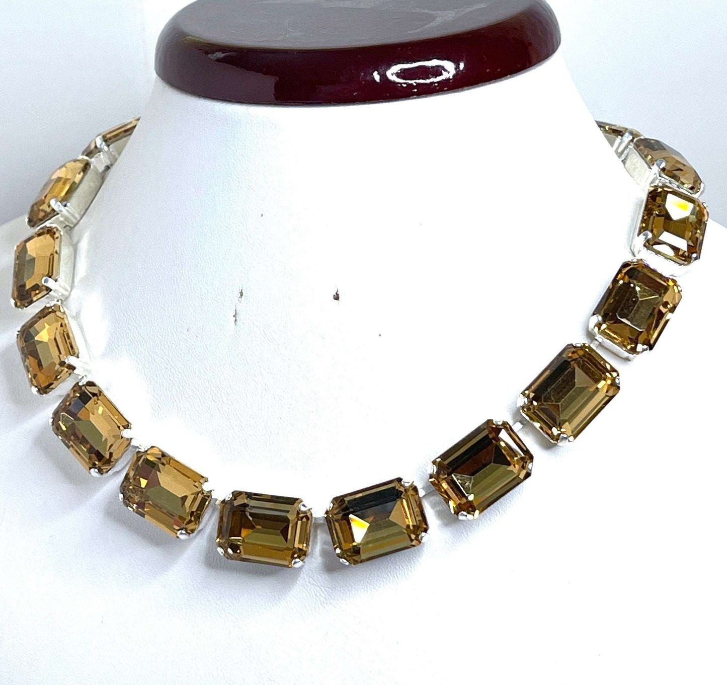 Topaz Copper Georgian Collet Necklaces | Yellow Oval Crystal Choker | Anna Wintour Style | Riviere Necklace