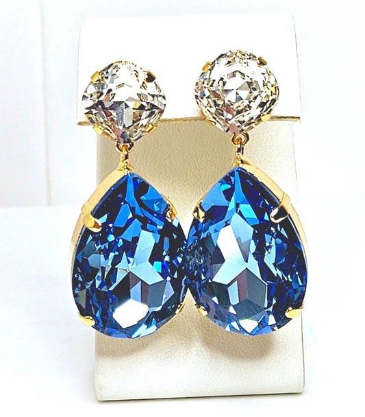 Sapphire Peardrop Crystal Earrings, Vintage Style, Statement Drops, Wedding Earrings, Mother of the Bride Gift, Earrings For Women