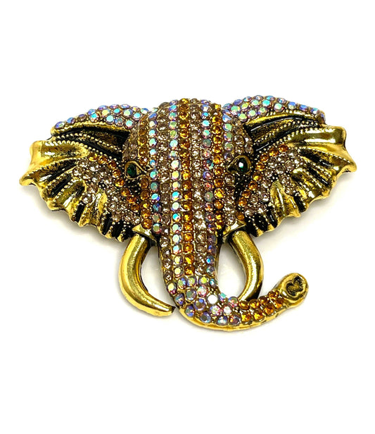 Large Elephant Head Brooch, Sparkly Elephant Pin, Crystal Animal Pin, Multi Crystal Diamonte Pin, Brooches For Women