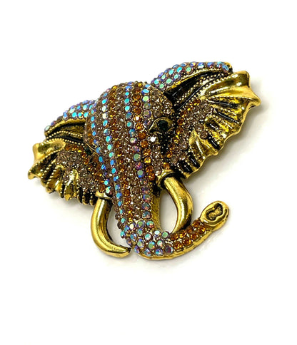 Large Elephant Head Brooch, Sparkly Elephant Pin, Crystal Animal Pin, Multi Crystal Diamonte Pin, Brooches For Women