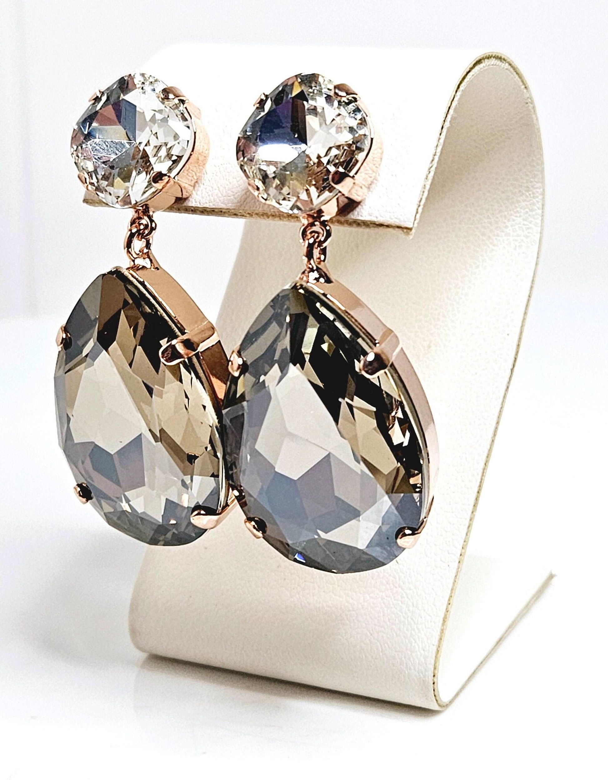 Dark Gold Peardrop Crystal Earrings, Rose Gold Vintage Style, Crystal Satin Statement Drops, Wedding Earrings, Earrings For Women