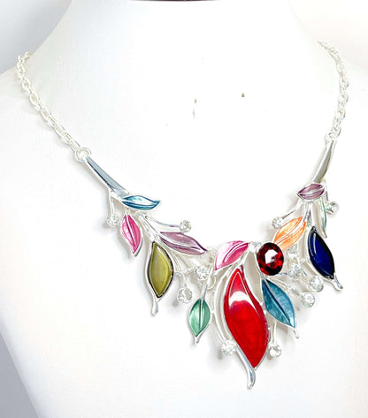 Multicolour Enamel Leaf Necklace, Modern Style Jewellery, Big Leaf Statement Jewelry, Necklaces for Women