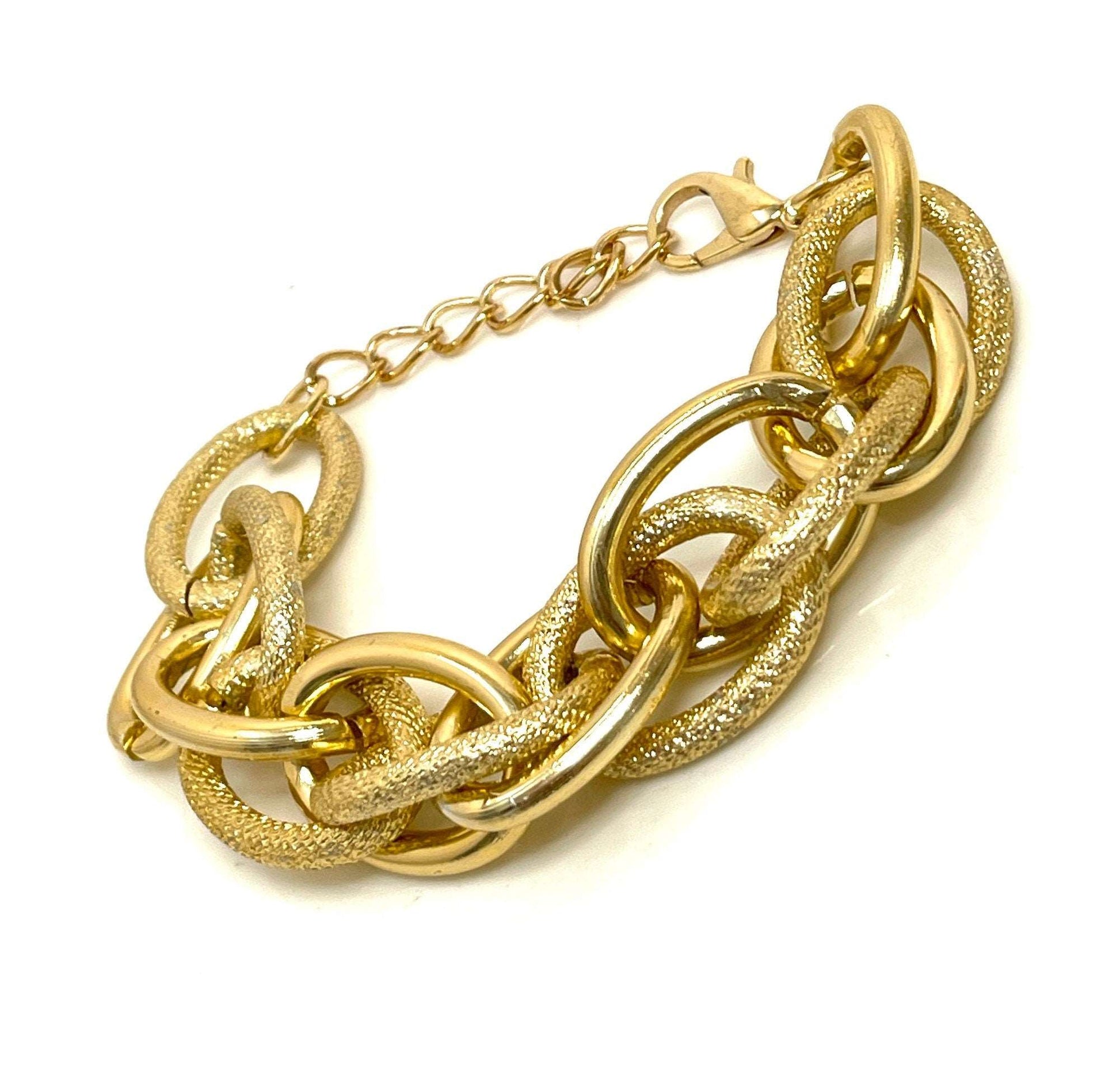 Gold Chunky Chain Bracelet, Oversized Statement Bracelet, Textured Jewellery, Retro Acrylic Jewellery, Bracelets for Women