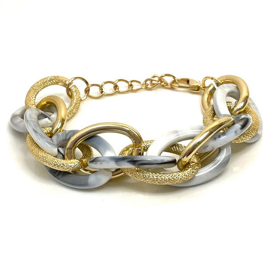 Acrylic Chunky Chain Bracelet, Howlite Colour Statement Bracelet, Gold Textured Jewellery, Retro Acrylic Jewellery, Bracelets for Women