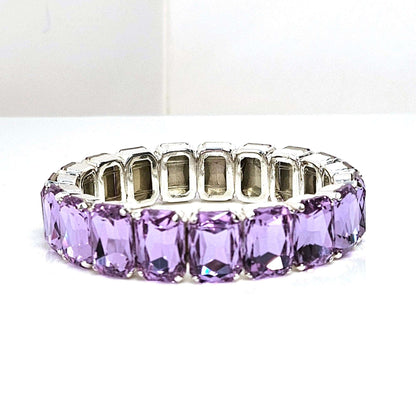 Violet Crystal Bracelet, Stretch Bracelet, Purple Crystal Jewelry, Rectangle Statement Bracelet, Bracelets For Women