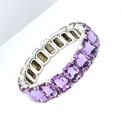 Violet Crystal Stretch Bracelet, Purple Crystal Jewelry, Rectangle Statement Bracelet, Bracelets For Women