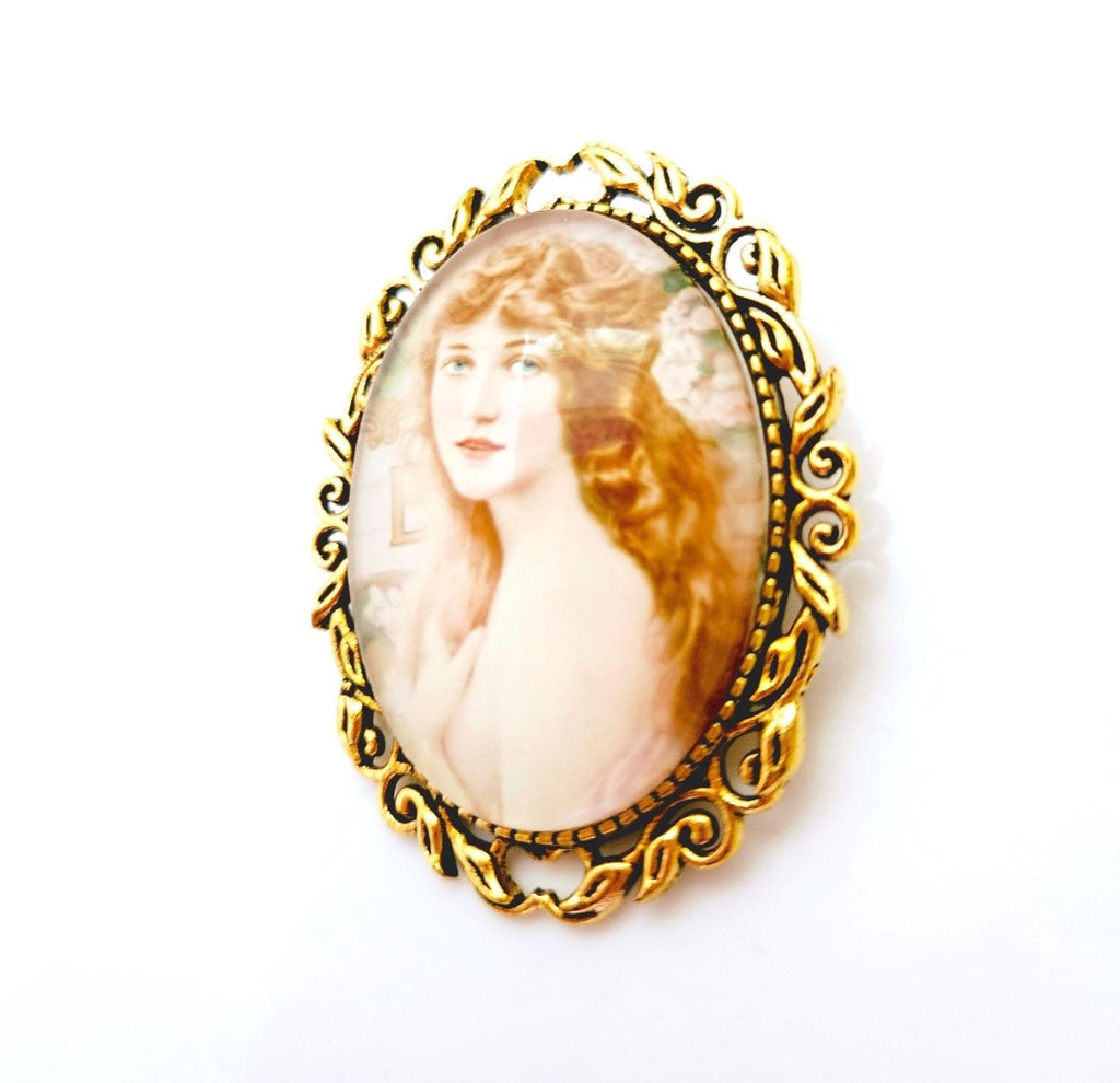 Vintage Style Cameo Brooch, Victorian Lady Portrait Brooch, Gold Plated, Old Style Picture Pin, Stylish Cameo Pin, Brooches For Women