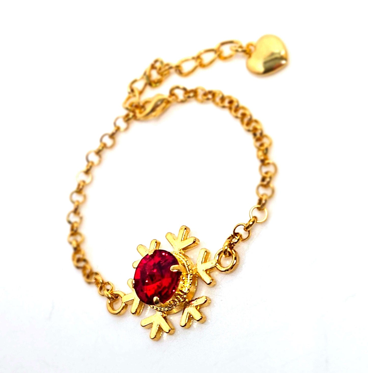 Snowflake Red Crystal Bracelet, Gold Plated, Austrian Crystal Chain Bracelet, Adjustable Length, Christmas Gift for Her, Bracelets for Women