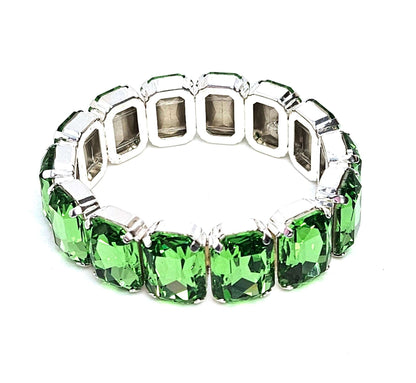 Peridot Green Crystal Bracelet, Stretch Bracelet, Light Green Crystal Jewelry, Rectangle Statement Bracelet, Bracelets For Women