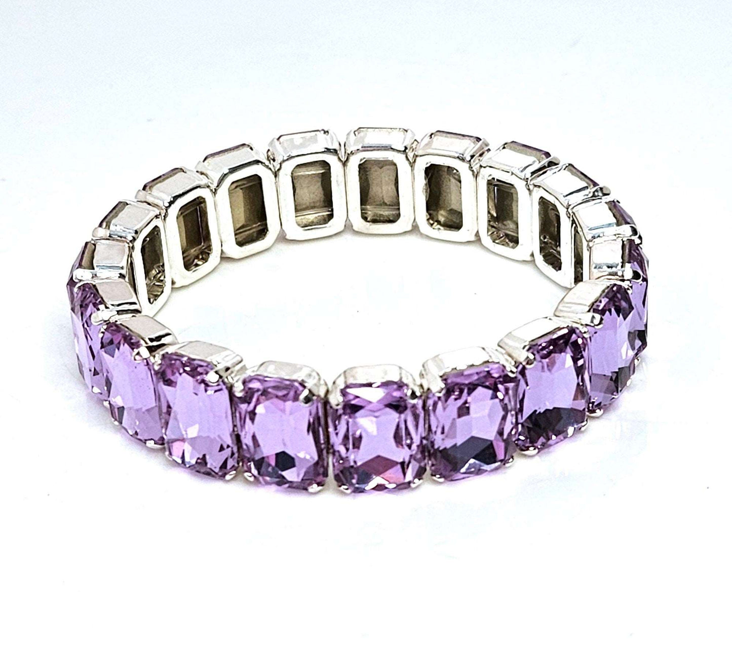 Violet Crystal Bracelet, Stretch Bracelet, Purple Crystal Jewelry, Rectangle Statement Bracelet, Bracelets For Women