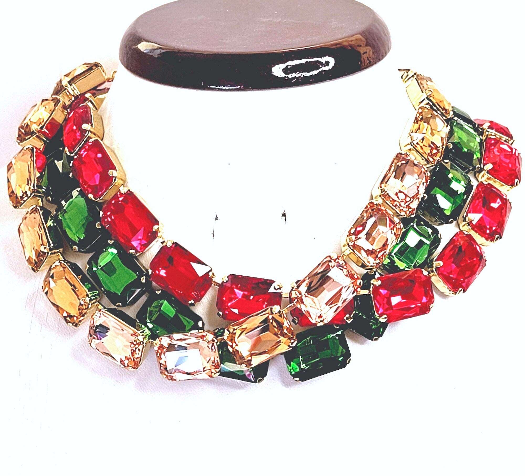 Rainbow Crystal Necklace, Colorful Necklace, Wintour cheapest Necklace, Harlequin Georgian Collet Multicolor Rhinestone, Rainbow Rhinestone Jewelry