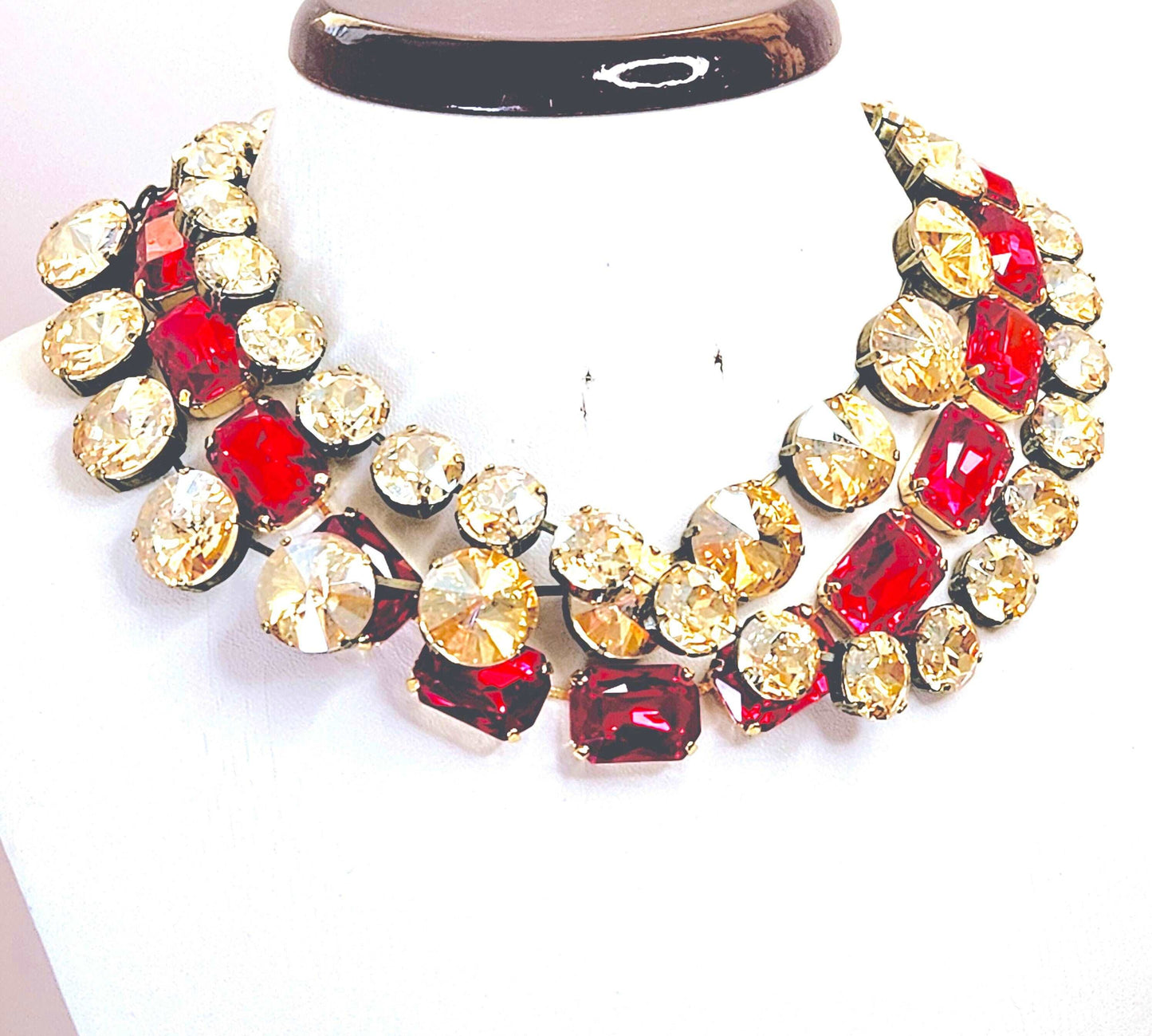 Red Gold Georgian Collet Necklaces, Champagne Crystal Choker, Anna Wintour Style, Gold Riviere Necklace, Necklaces for Women