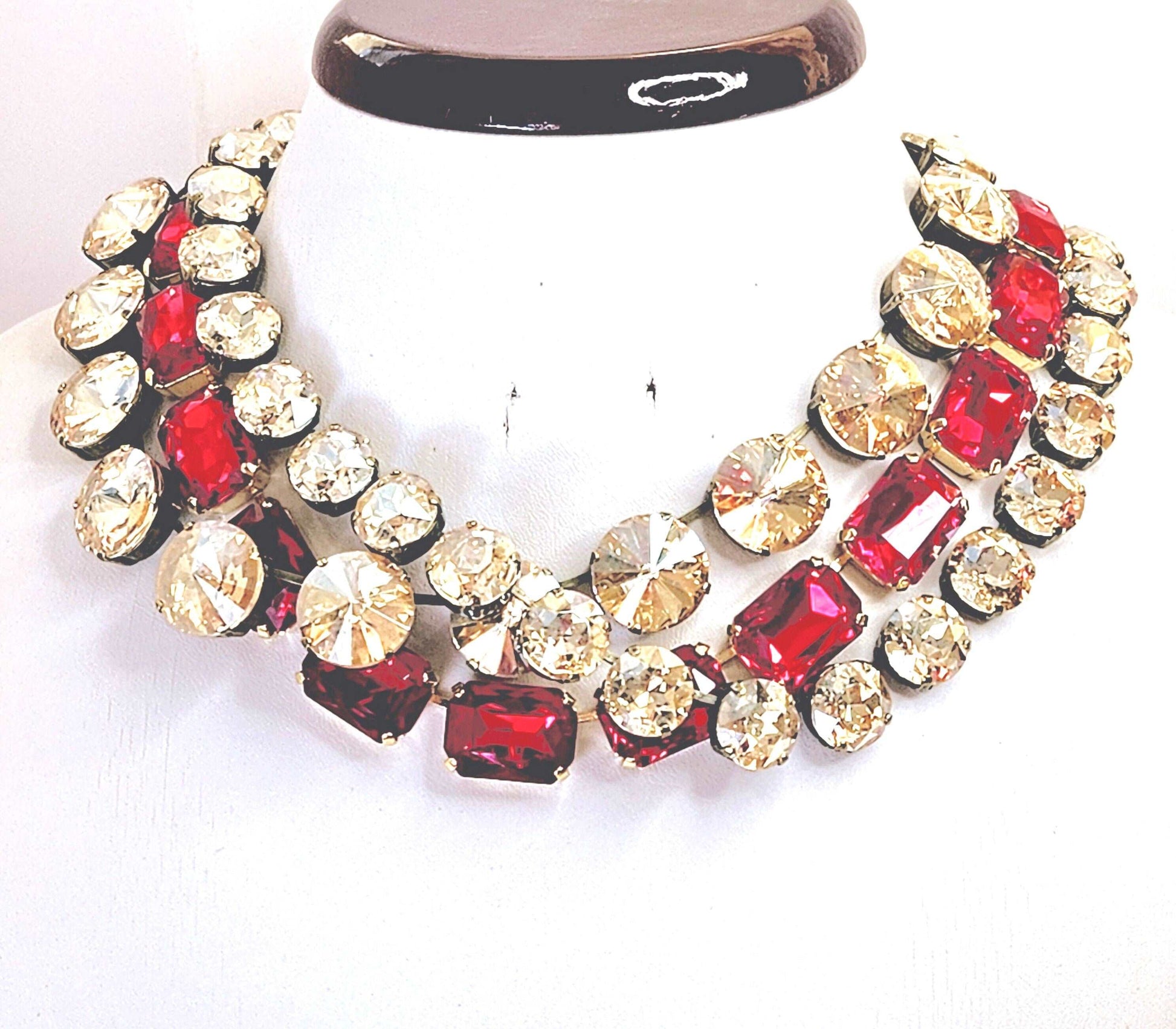 Red Gold Georgian Collet Necklaces, Champagne Crystal Choker, Anna Wintour Style, Gold Riviere Necklace, Necklaces for Women