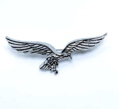 Antique Silver Eagle Brooch, Gothic Brooch, Unisex Jewellery, Vintage Style Bikers Pin, Rockers Pin, Flying Eagle Pin