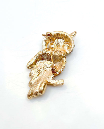 Gold Plated Vintage Style Owl Brooch, Rhinestone Crystal Pin, Wise Owl Sparkly Jacket Pin, Brooches For Women